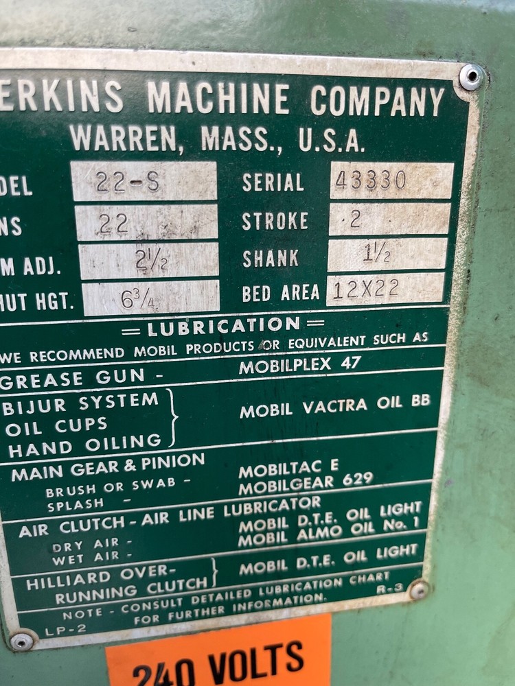 Perkins 22-S 22 Ton Gap Frame Press