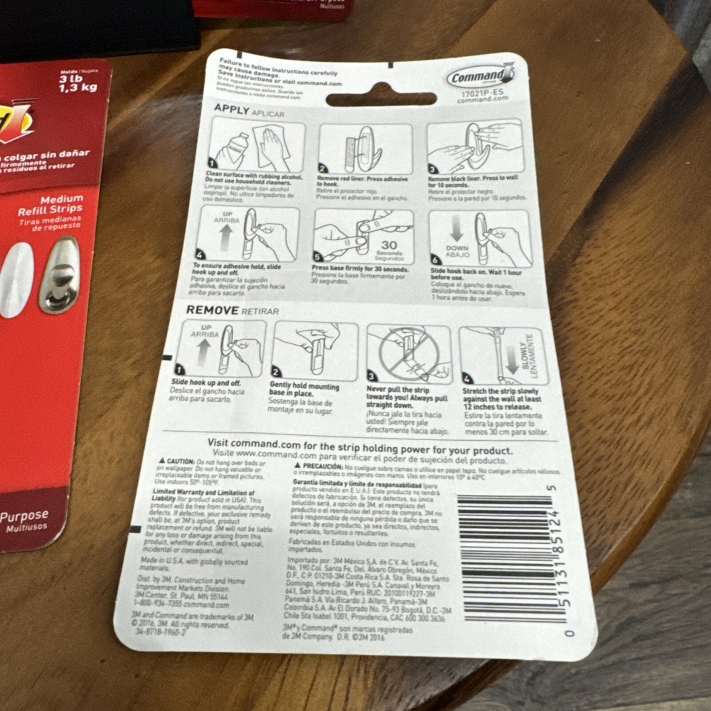 Command Strips 17021P Medium CommandTM Mounting Strips Refill 4 Packs Of 9 36