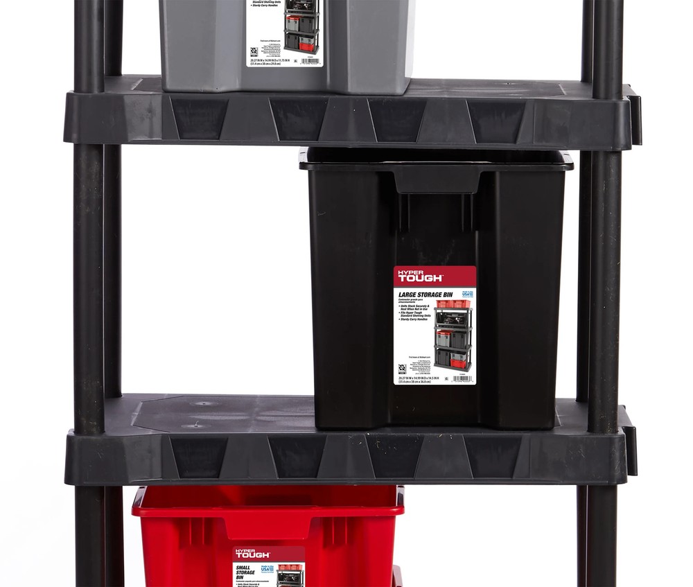 Hyper Tough Garage Plastic Storage Bin Large Nesting Stacking, Black