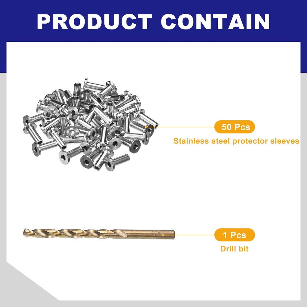 50pcs Stainless Steel Protector Sleeves 1/8" Deck Cable Railing