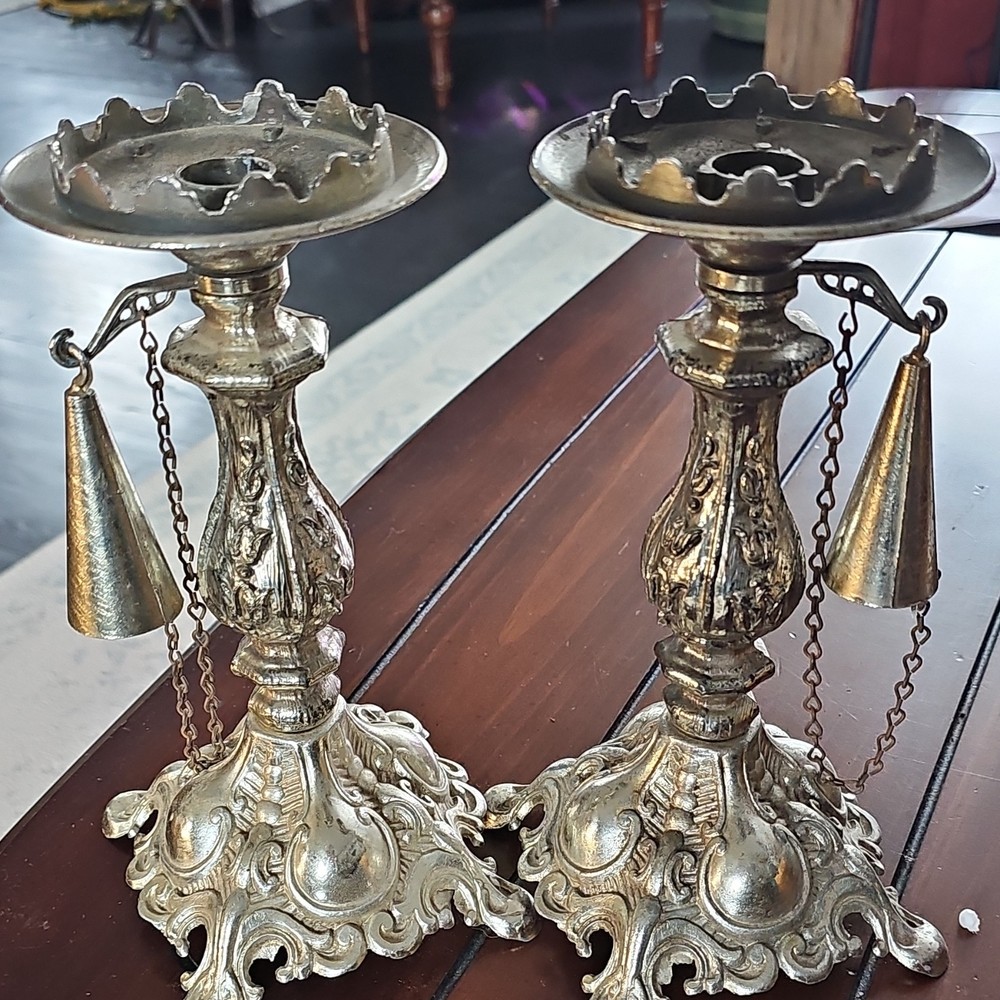Silverplate Baroque & Rococo Candlesticks Pair with Candle Snuffers