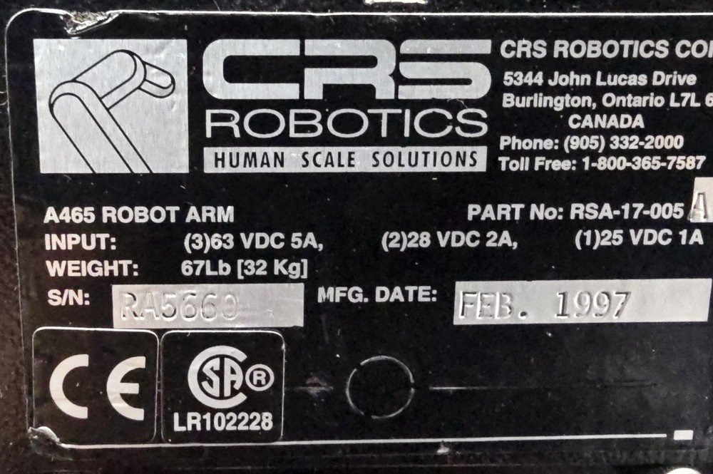 CRS Robotics A465 Robot Arm