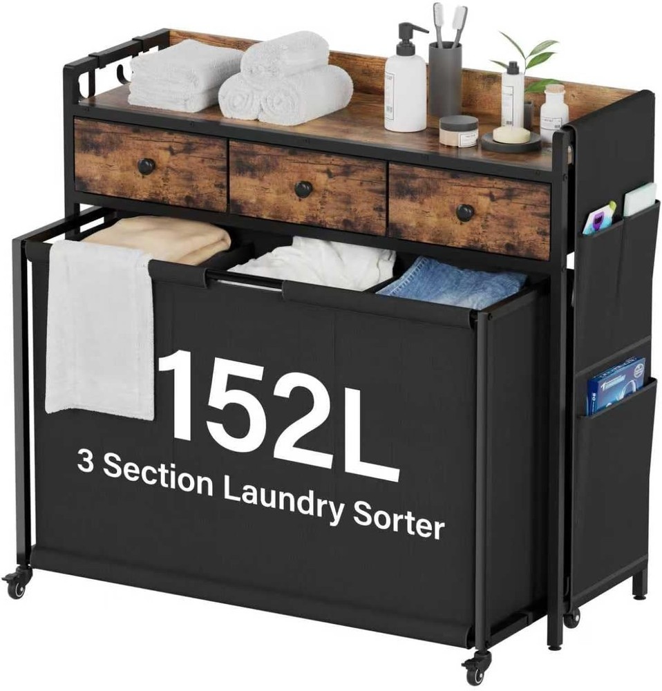 Laundry Hamper Sorter 2 Section 103L Rolling Laundry Basket Organizer W/ Wheels