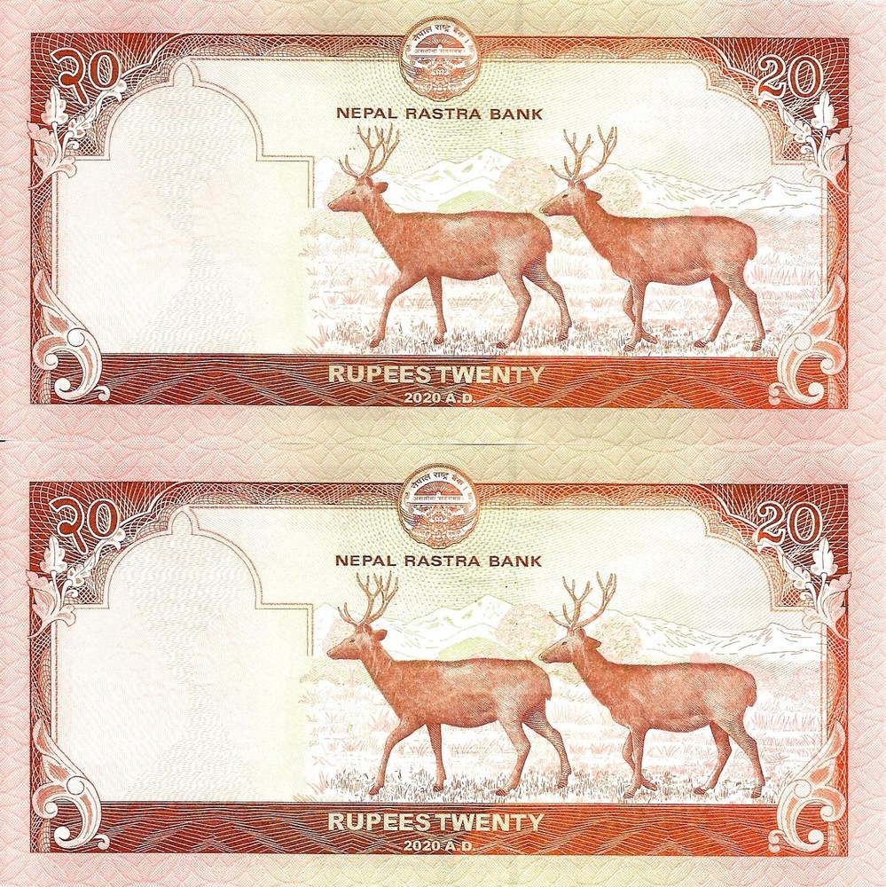 Nepal 2x 20 rupees 2020 P-78b UNC consecutive