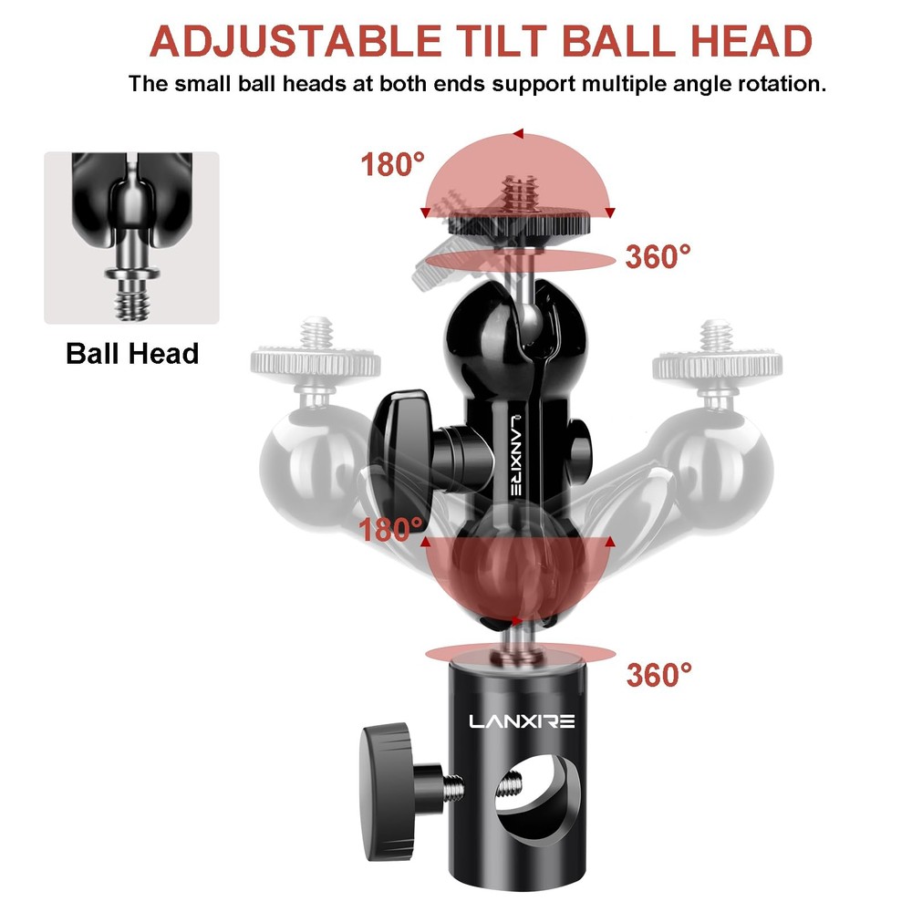 Light Stand Mount Adapter with Double Ball Head - Compatible with Ring Light ...