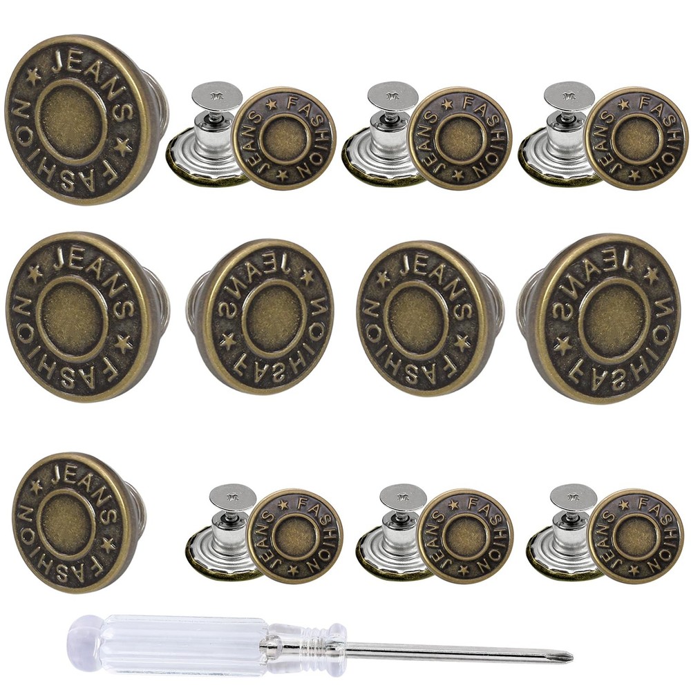 12 Sets Adjustable No-Sew Jean Button Replacements