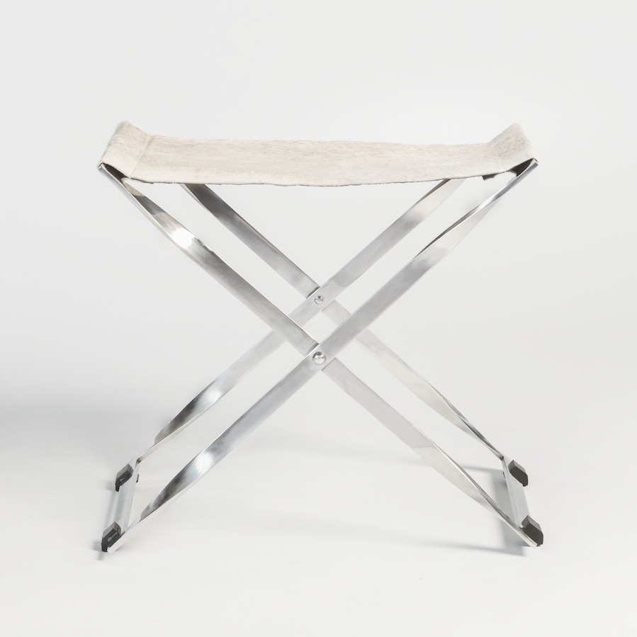 Harper Scissor Ottoman-Chrome and Leather Elegance