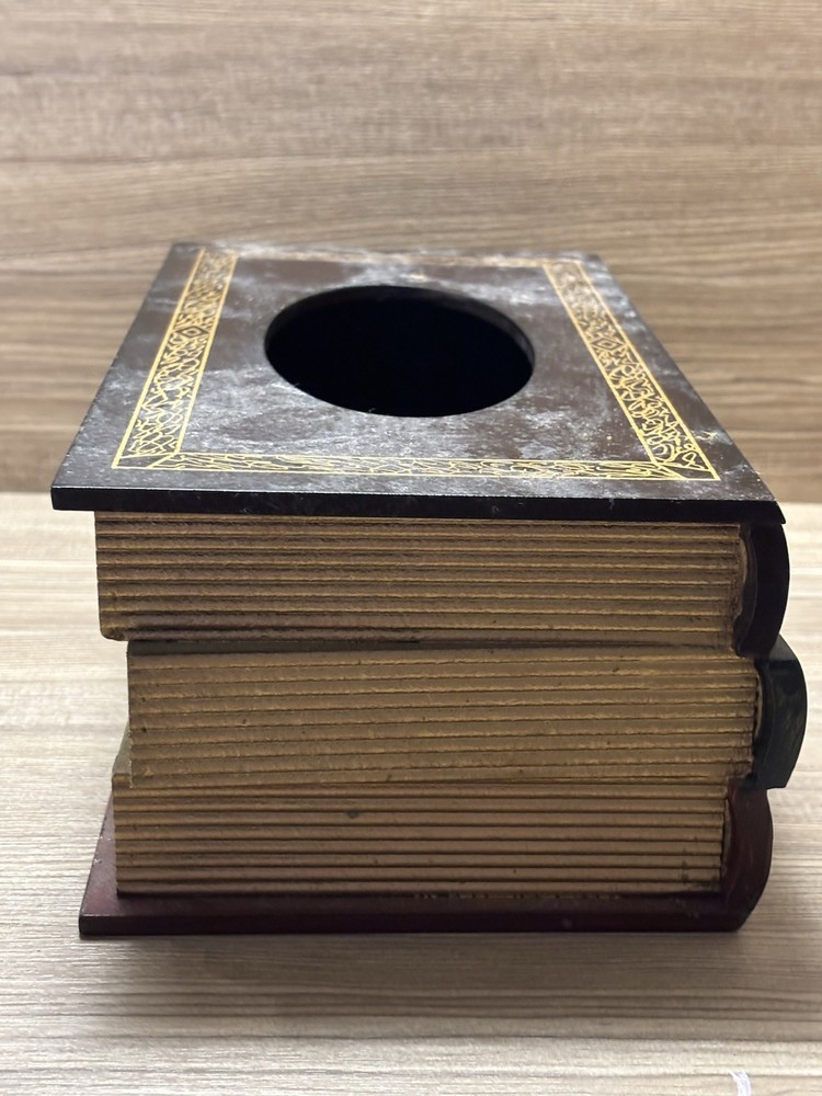 Classical Wooden Book Tissue Box Cover Rectangular (black-top) Hinged