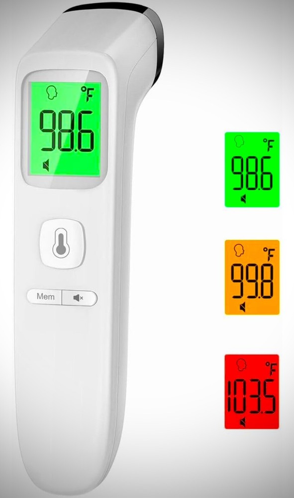 Forehead Infrared Thermometer Baby & Adults LCD Display & Memory Function White