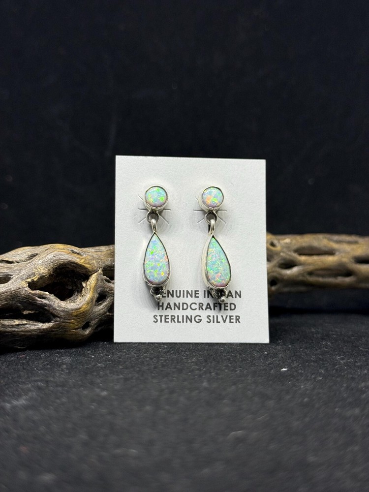 Native American Navajo White Fire Opal Sterling Silver circular dangle Earrings