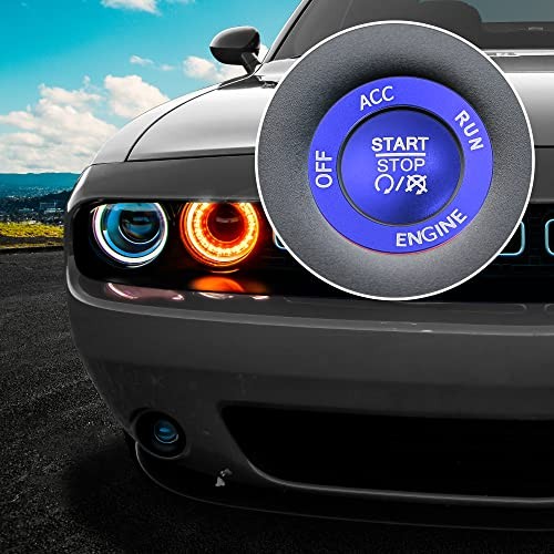 Engine Start Stop Button Cover Kit One Click Push Start Button Trim Blue