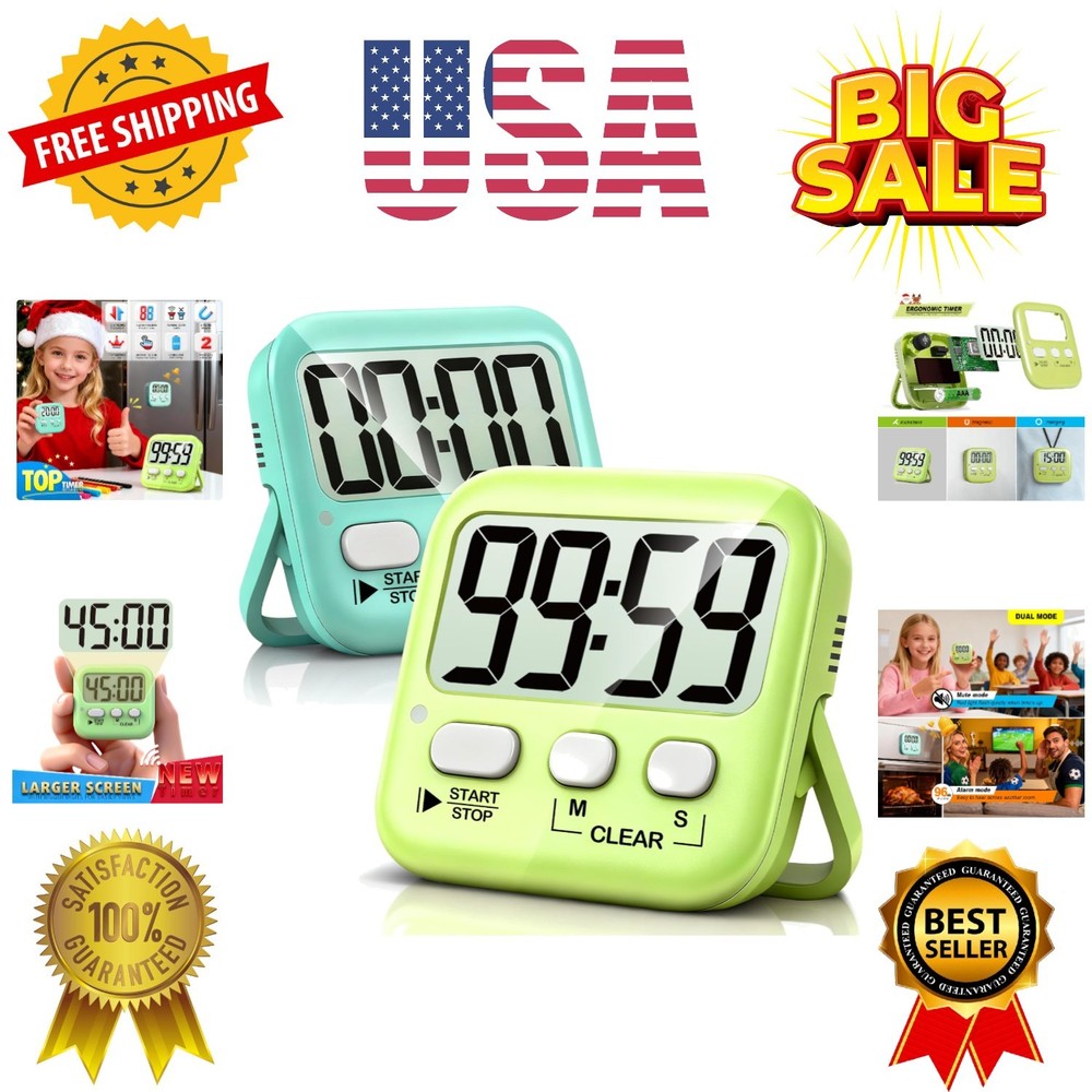 2 Pack Digital Timer for Kids, Magnetic Countdown Kitchen Timers for Cooking,...