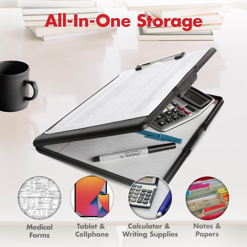 Slimcase 2 Plastic Clipboard with Storage and Side Opening, Black, Office Suppli