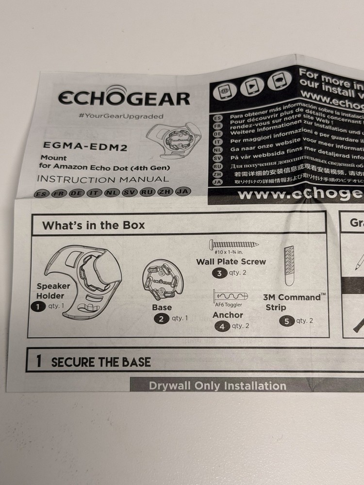 Echogear MOUNT - WHITE FOR THE AMAZON ECHO DOT (4TH GEN) No Hardware