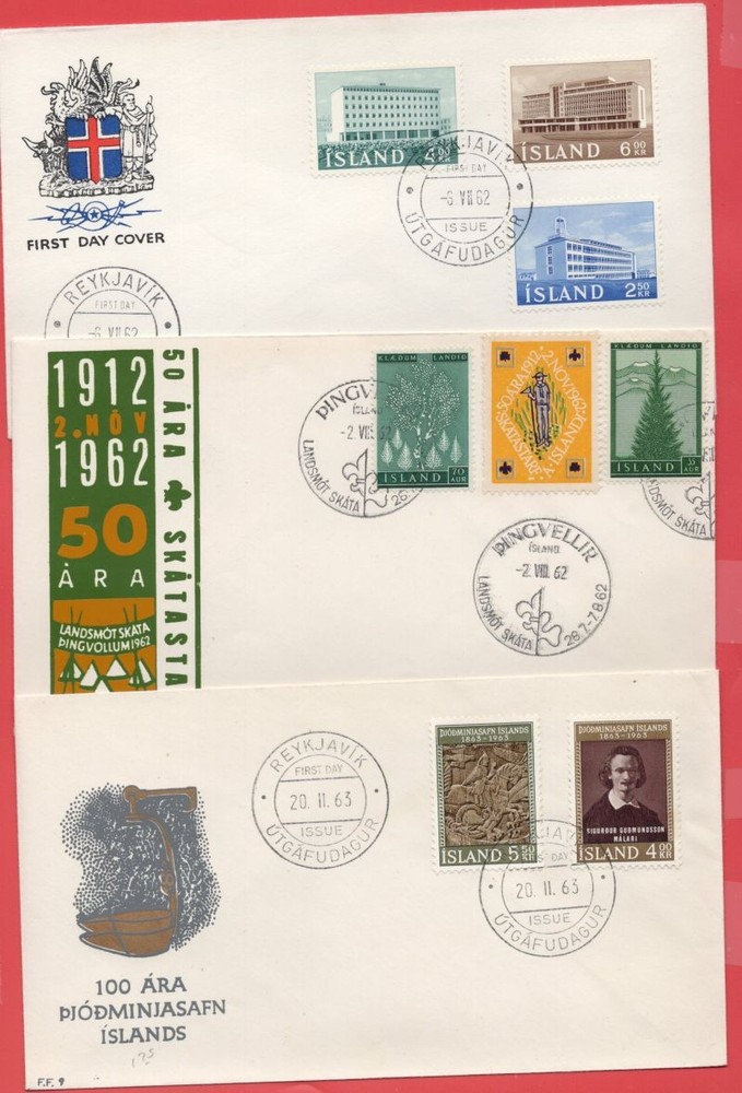 Iceland / Island 3 diff Old FDC Cover Lot#b2373