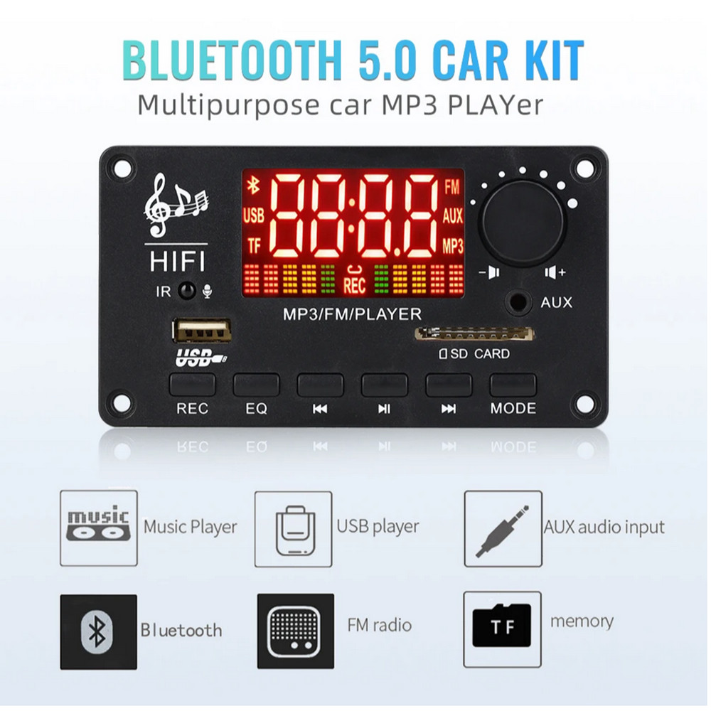 Car FM Radio Bluetooth 5.0 Speaker Module MP3 Decoder Board Music Player USB TF