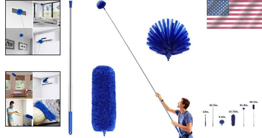 Versatile Cobweb Duster with Corner Brush & Telescoping Pole for Safe Cleaning