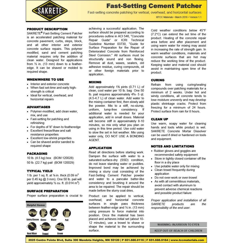 Sakrete Fast Setting Cement Patcher (50 Pound, Pail)