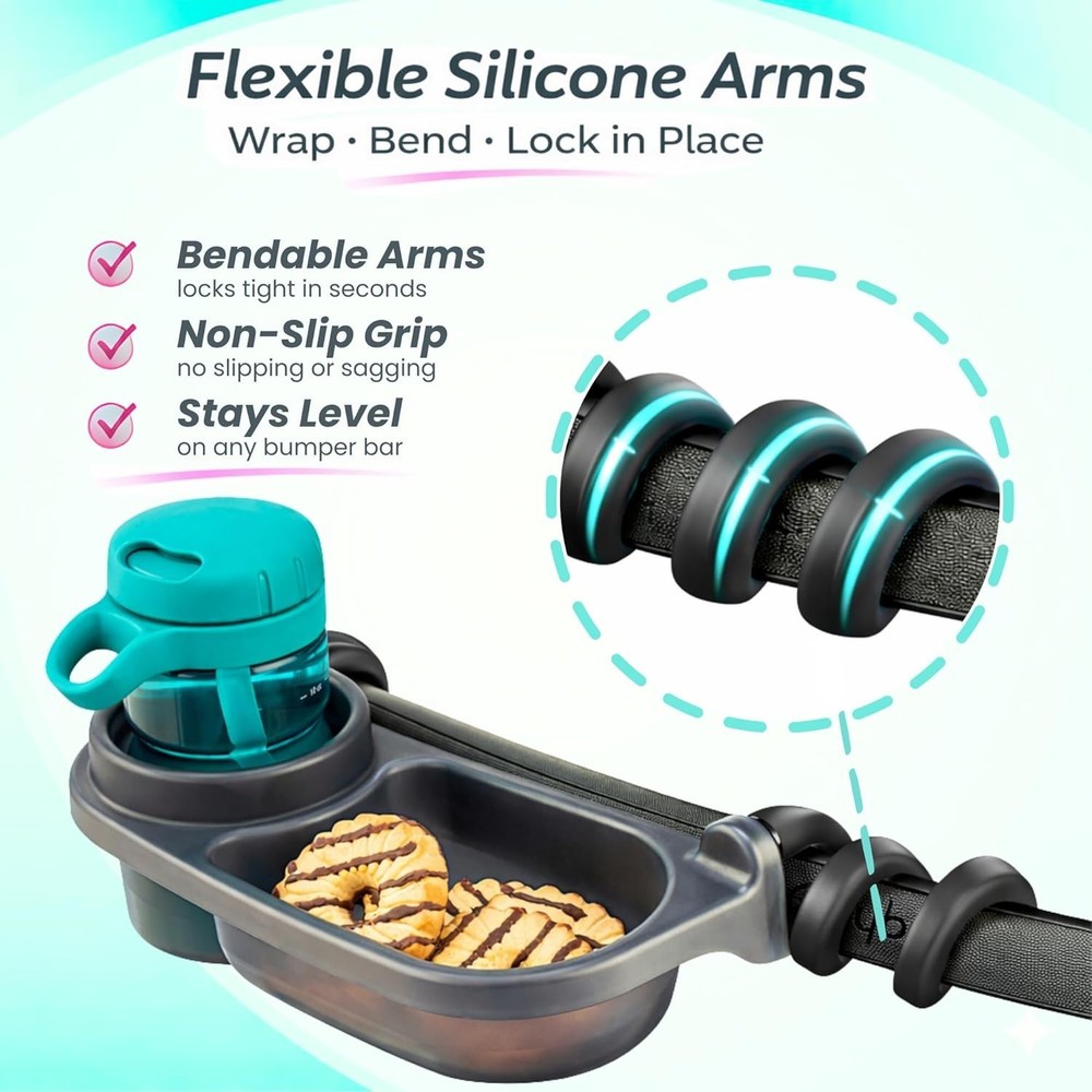 Compact Stroller Snack Tray | Cup Holder | Easy Installation