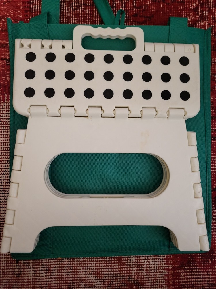 White Plastic Folding Step Stool With Handle, Thin profile, Lightly used