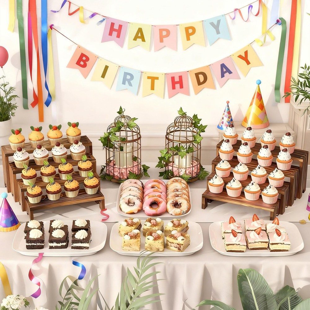 Large 2 Set Stackable Wooden Cupcake Stand Tiered Riser Display Stands for Ve...