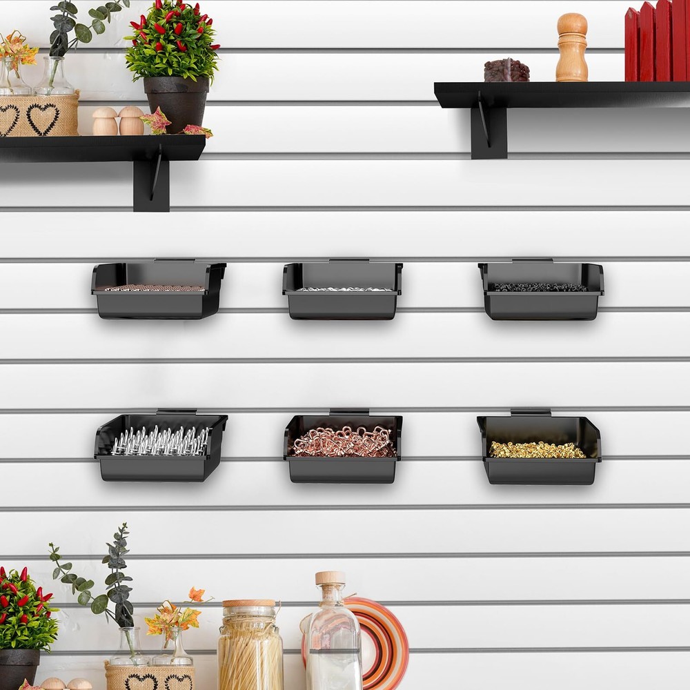 6 Pack Slatwall Bins with Hooks Plastic Slatwall Organizer Slatwall Container...