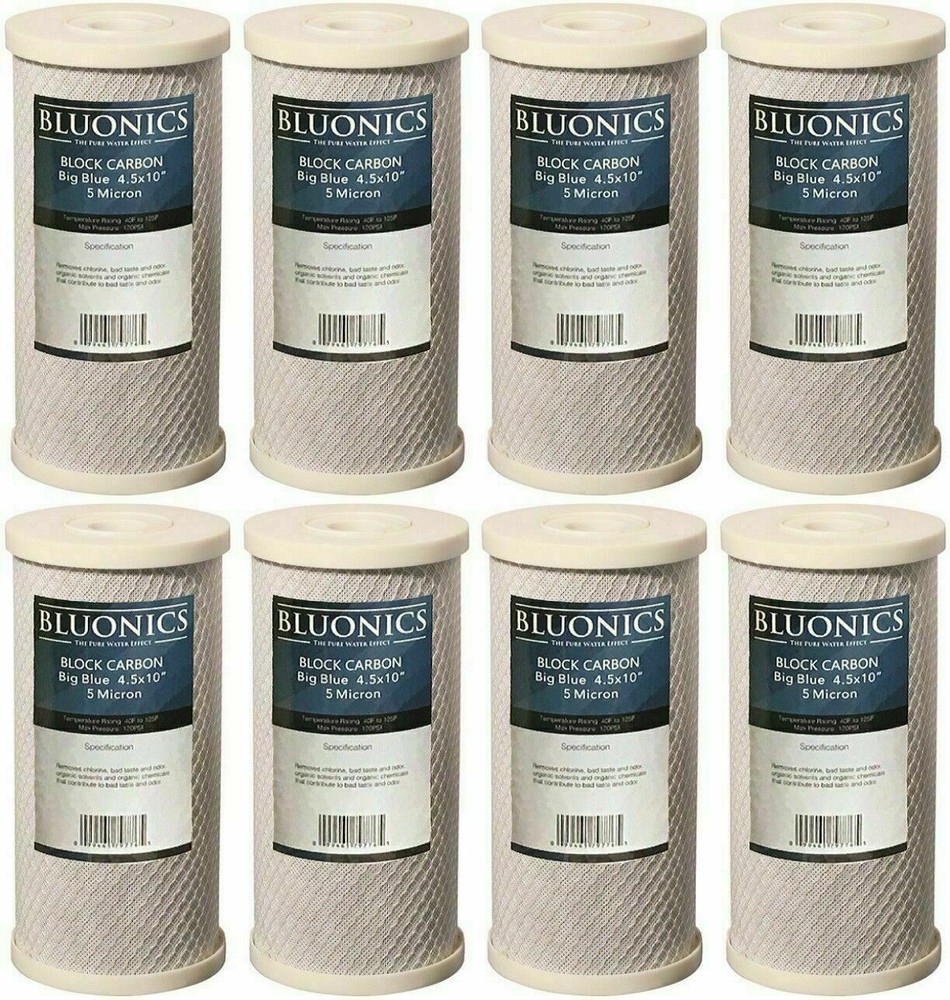 BLUONICS 8 Pack CTO Carbon Block Water Filters 4.5"x10" Whole House Cartridges