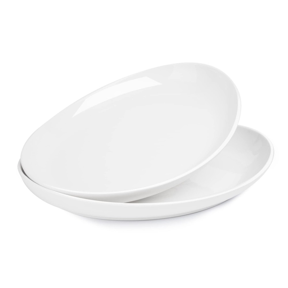 Sweese 2-Pack Porcelain Oval Serving Platters, White, Durable, Chip-Resistant