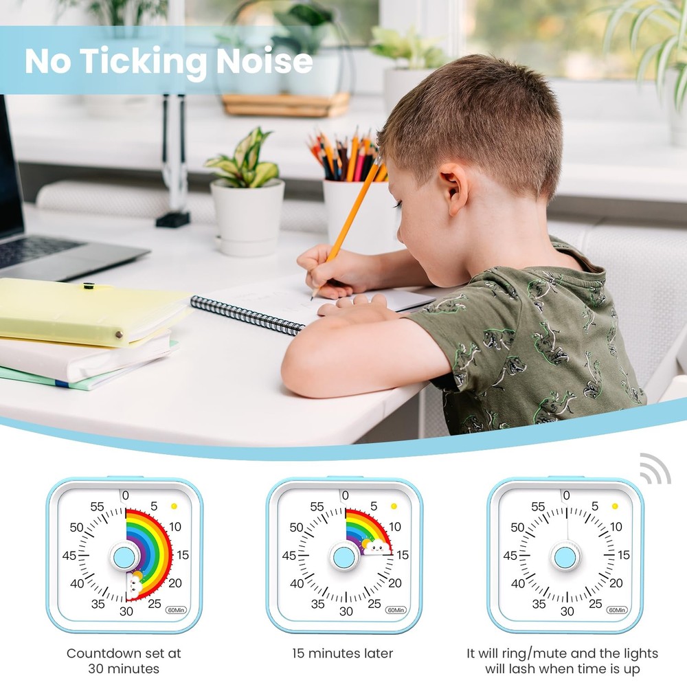 Visual Timer for Kids with Pause Function, Cute Silent Timer with Rainbow for...