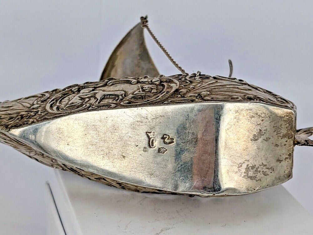 Miniature Hanau solid silver cherub sail boat Circa 1900