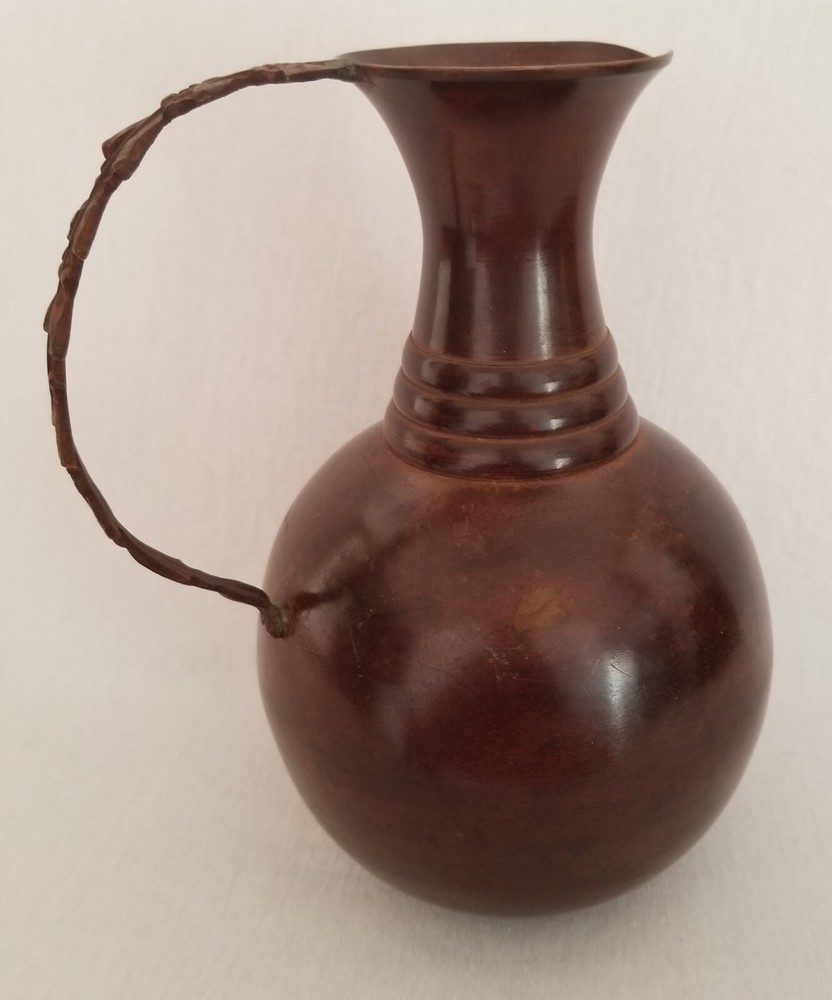 Indian Rustic Metal Brown Pitcher Leaf Design Handle Table/ Counter Decor