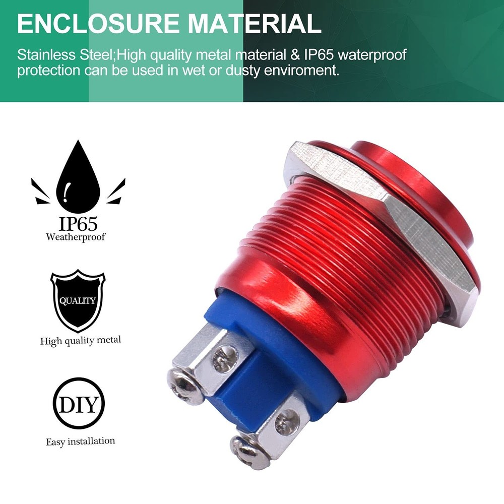 3A Waterproof Red Momentary Push Button Switch for Car Modification – 19mm