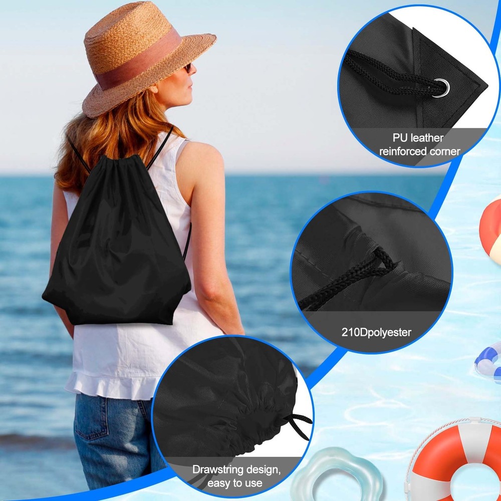 PLULON 2Pcs Drawstring Bags Bulk Black Backpack Standard,