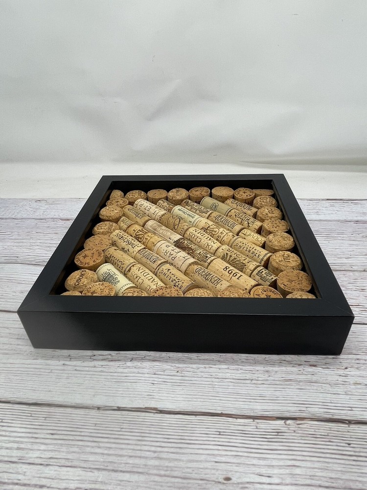 57 Assorted Wine Bottle Corks In Wood Frame 10"Tall x 10”W