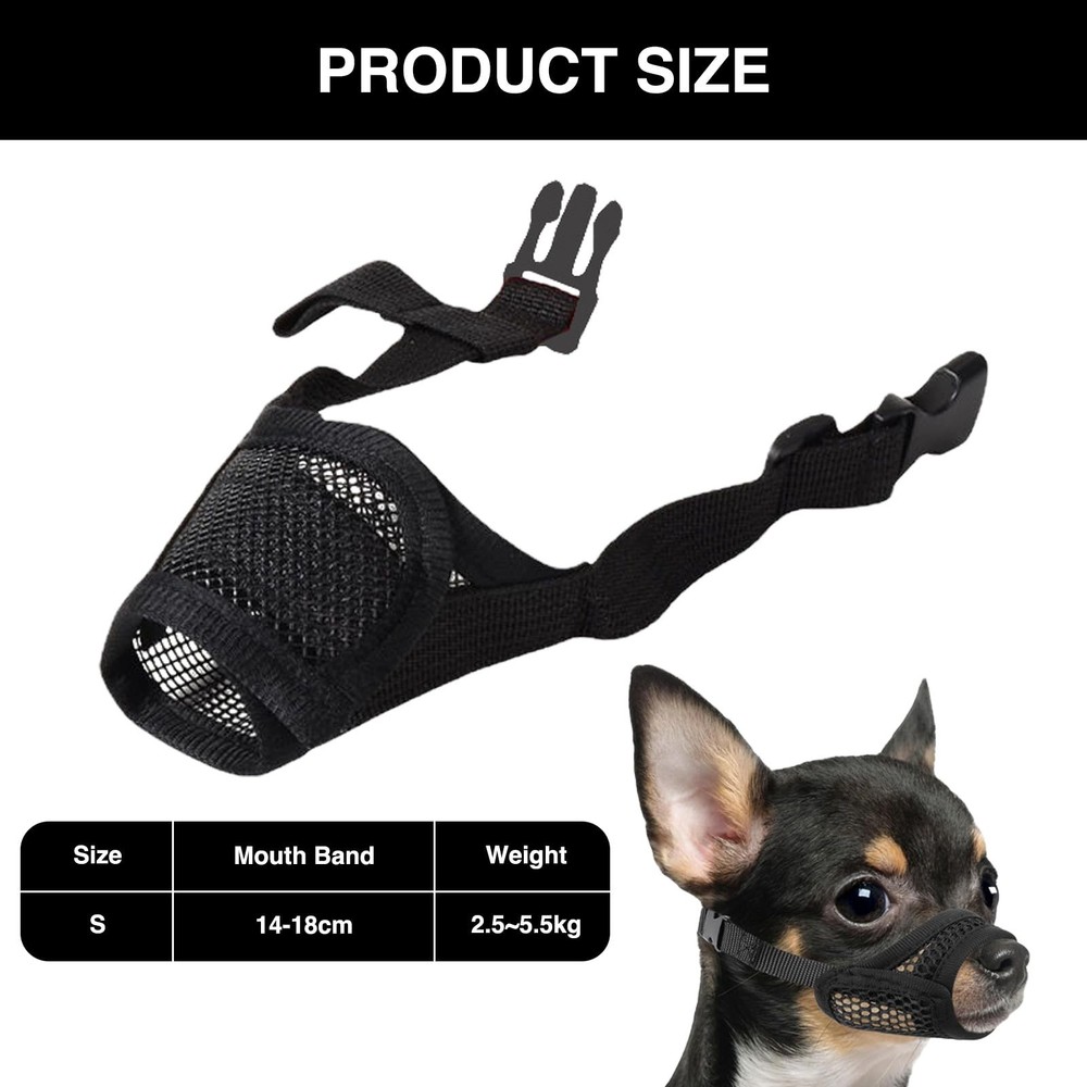 LOGJAM Small Dog Mesh Muzzle for Barking, Soft Breathable Small, Black