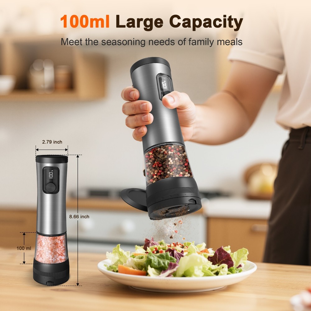 USB Rechargeable 2 Speed Electric Salt Pepper Grinder with Adjustable Roughness