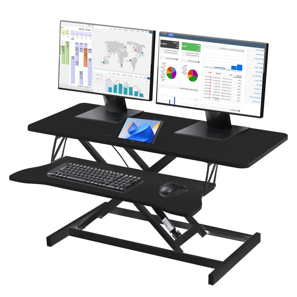 37" Sit-Stand Desk Riser Adjustable Converter Rustic