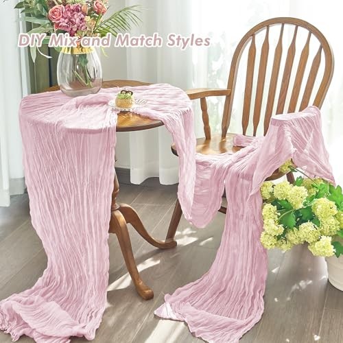 2 Pcs Cheesecloth Table Runner - 10ft Boho Gauze Cheese Cloth 10FT*2PC Pink