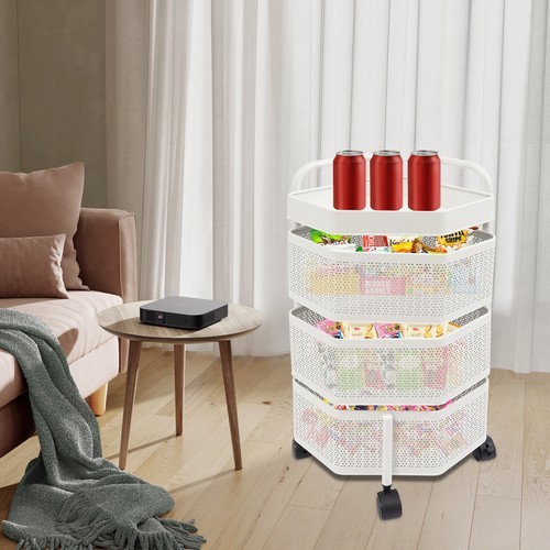Rotating Storage Shelves Rack, 3-Tier Removable Basket Shelf Organizer