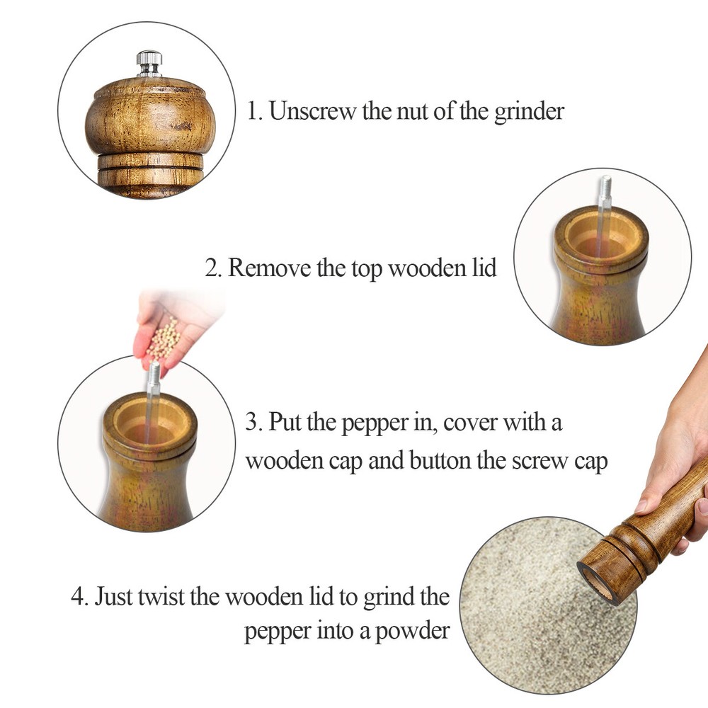 Kitchen Tools Cooking Pepper Grinder Hand Movement Oak Solid Wood Pepper Mill US