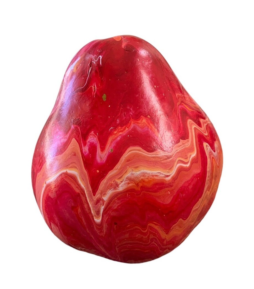 Handpainted Gourd Red Multicolored 6” X 6” Fall Halloween