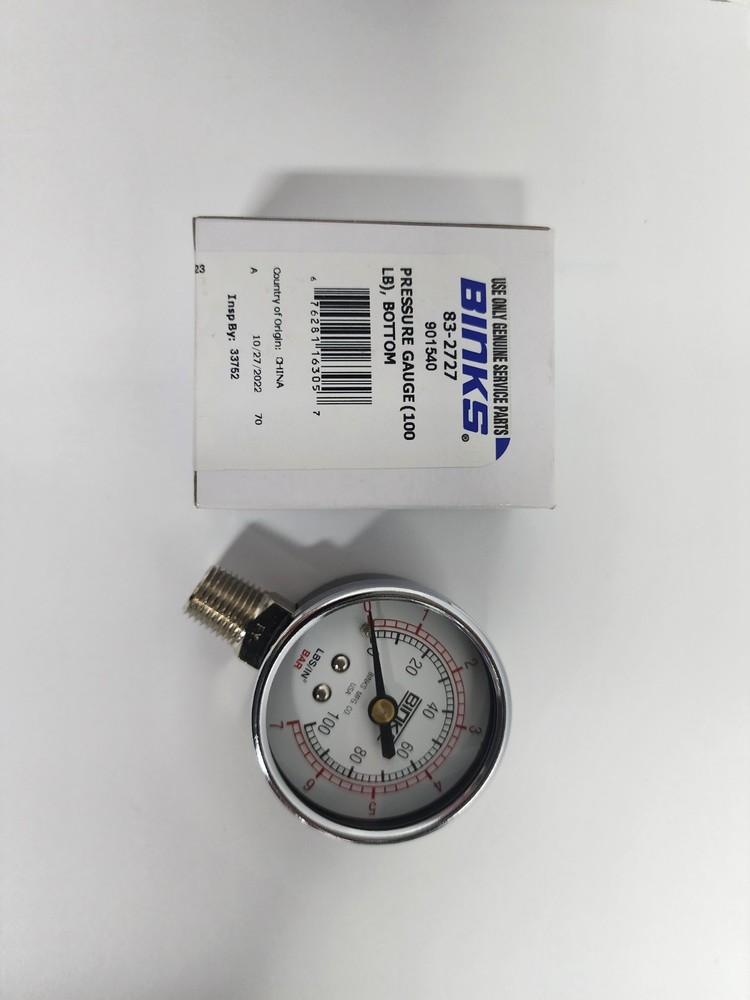 BINKS 83-2727 0-100 PSI GUAGE 1/4 BOTTOM MOUNT