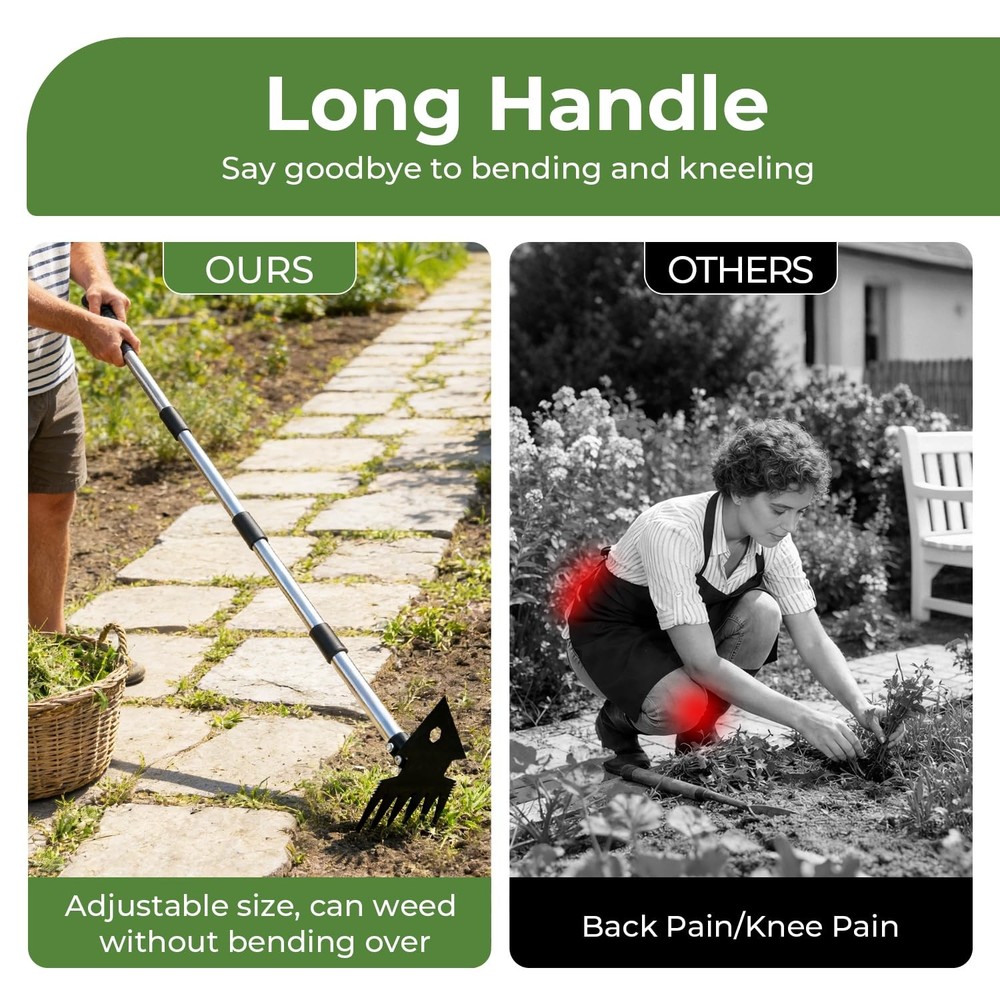 2-in-1 Weed Puller Tool,Dual-Head Weed Rake & Garden Hoe with Long Handle,Hea...