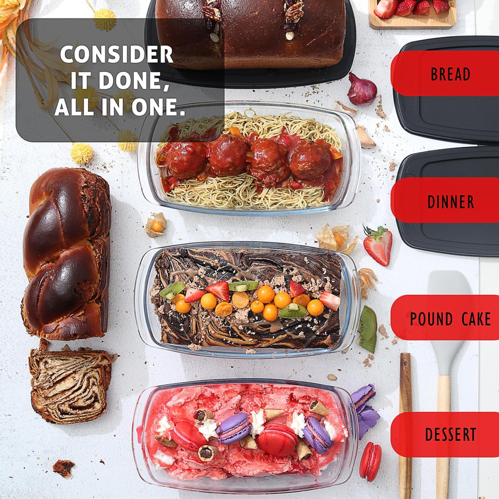 EATEX Glass Bread Pans for Homemade Bread Baking, 1.9 Quart Deep Rectangular