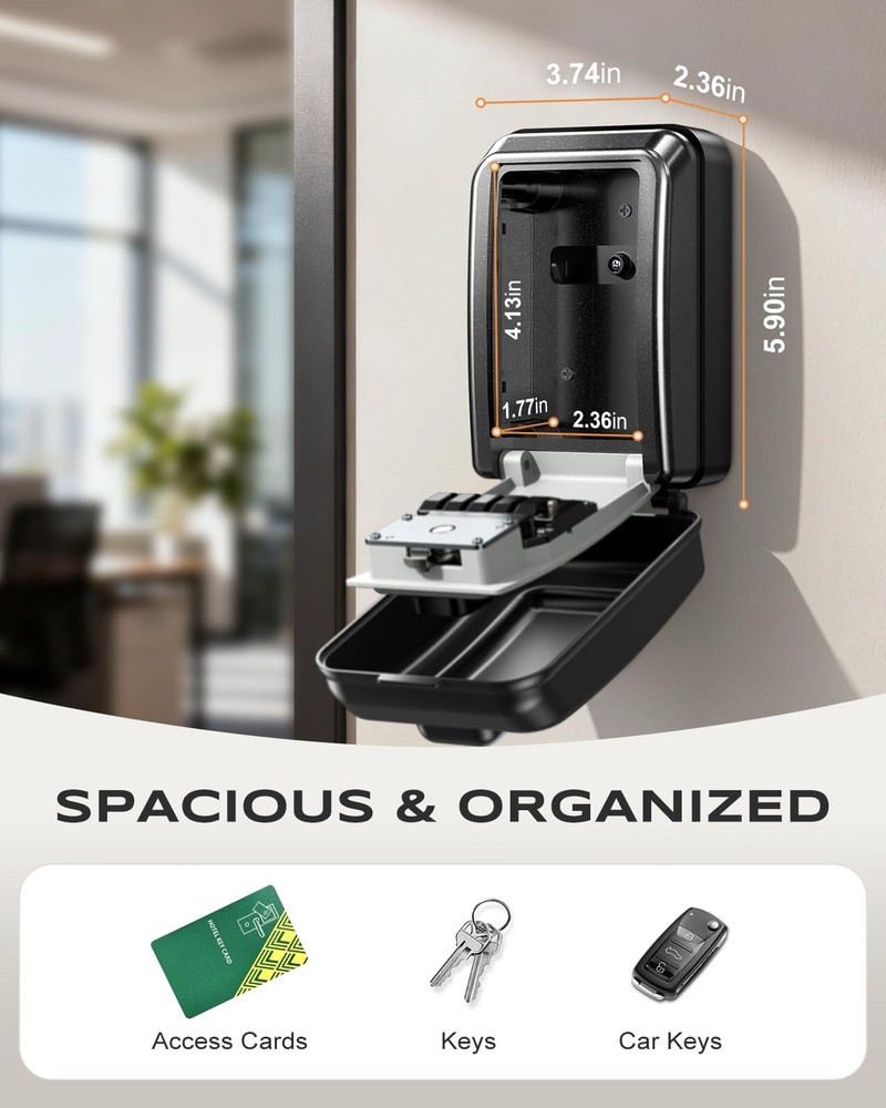 WallMounted Lock Box for Keys with Code, 4 Digits Combination Key Lock Box wi...