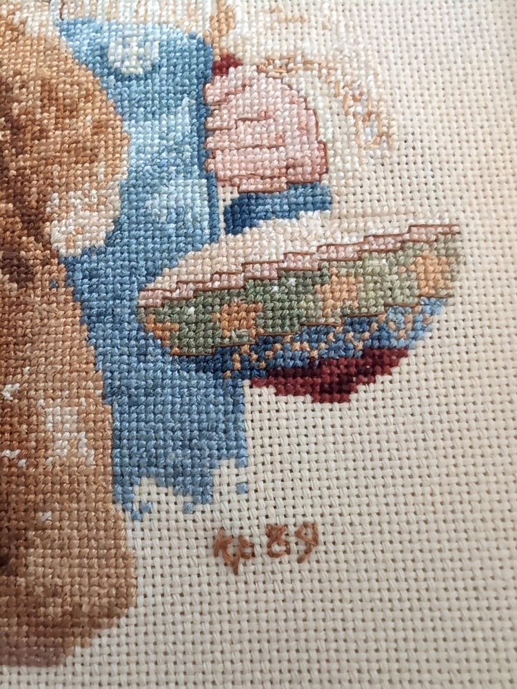 Jan Hagara Little Boy & Bear Needlepoint Picture