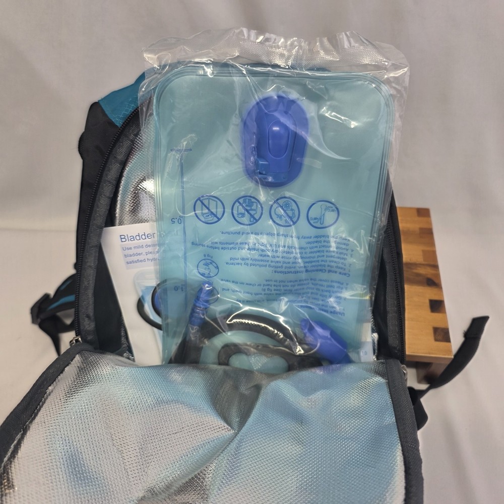 MothyBot Hydration Pack Backpack 2L Bladder Hiking Camping Blue Reflective