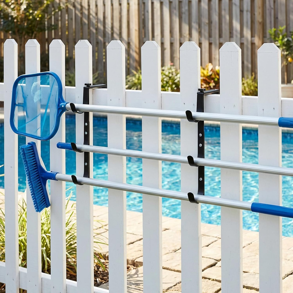 2 Pcs Three-Layer Pool Fence Hooks for Pool Equipment, Adjustable Pool Pole Hang