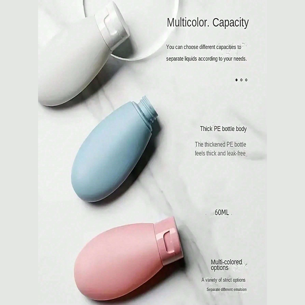 3pcs Travel Bottle Set Refillable Squeezable Leakproof Silicone Container 60 ML