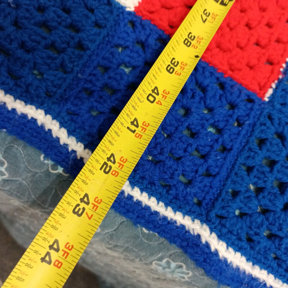 54x42 Crochet Blanket Red White Blue Checkered